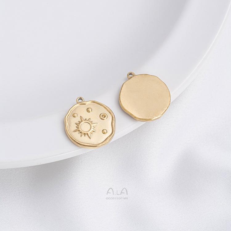 宏雲Hongyun-Ala-1118-  鈦鋼真空鍍14K真金星星月亮太陽圓牌掛件日月星辰吊墜diy飾品吊飾-細節圖4