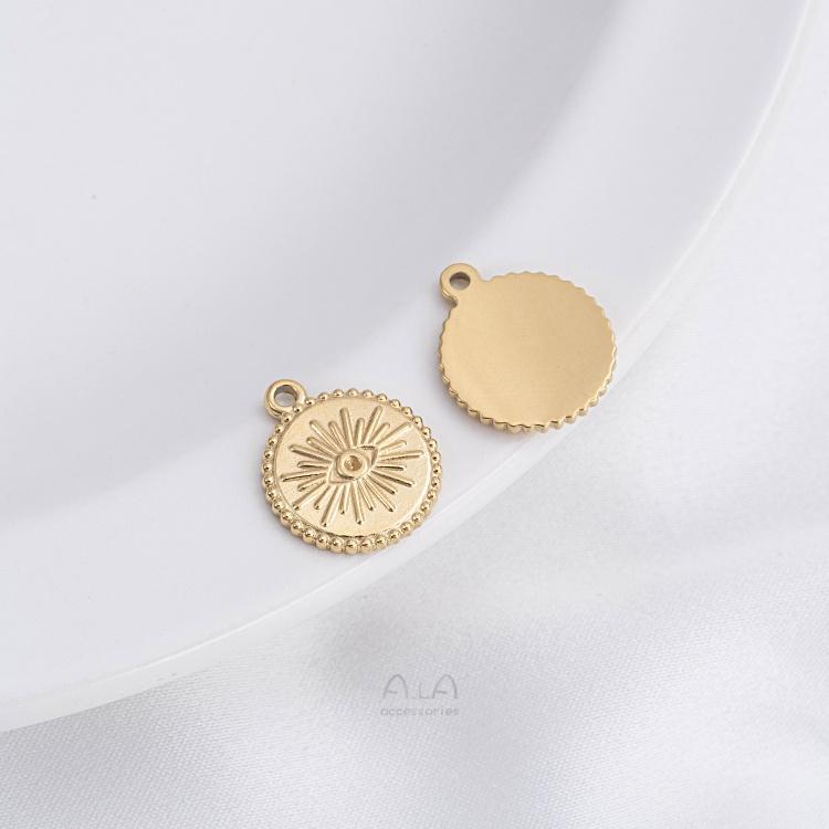 宏雲Hongyun-Ala-1118-  鈦鋼真空鍍14K真金星星月亮太陽圓牌掛件日月星辰吊墜diy飾品吊飾-細節圖9