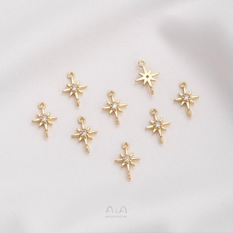 宏雲Hongyun-Ala-1105- 14K包金保色鑲鋯四葉草芒星菱形雙吊連接件手鍊項鍊配件耳環吊飾-細節圖5