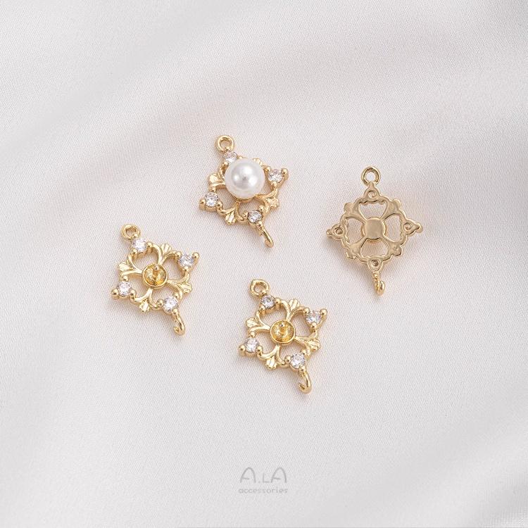 宏雲Hongyun-Ala-1105- 14K包金保色鑲鋯四葉草芒星菱形雙吊連接件手鍊項鍊配件耳環吊飾-細節圖8