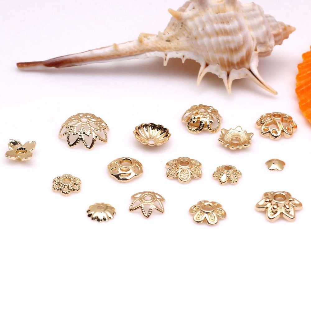 HC2- 1126-（100pcs）14k/18K包金色保色花托 鏤空花瓣 diy手鍊品配件隔珠串珠花帽材料-細節圖3