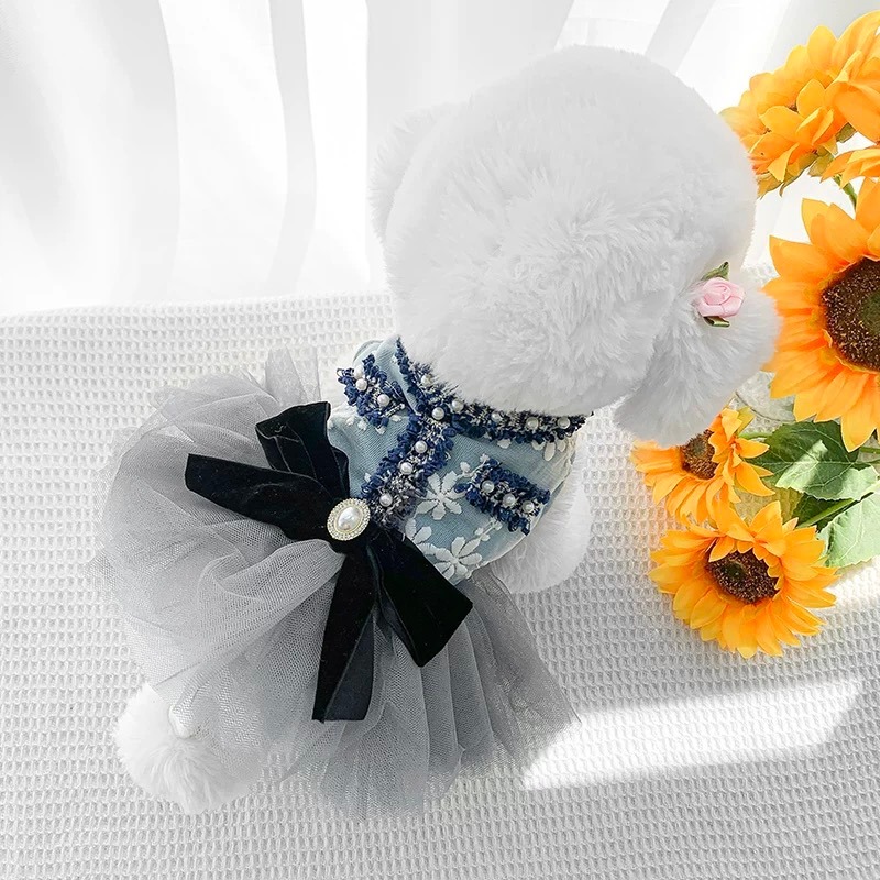 ♡【 J23 預購 】灰藍小香風刺繡朵朵澎澎紗裙-細節圖4