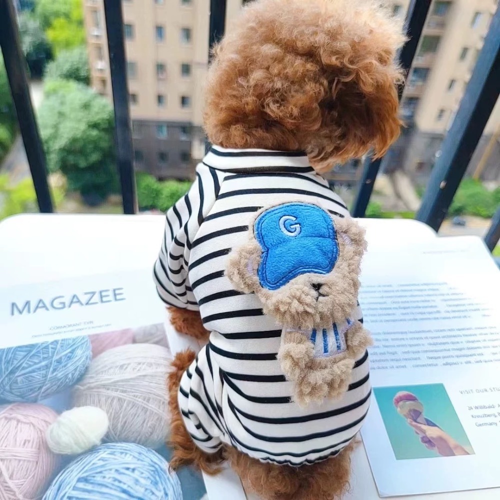 ♡【 H64 預購 】條紋戴帽小熊高領四腳衣-細節圖2