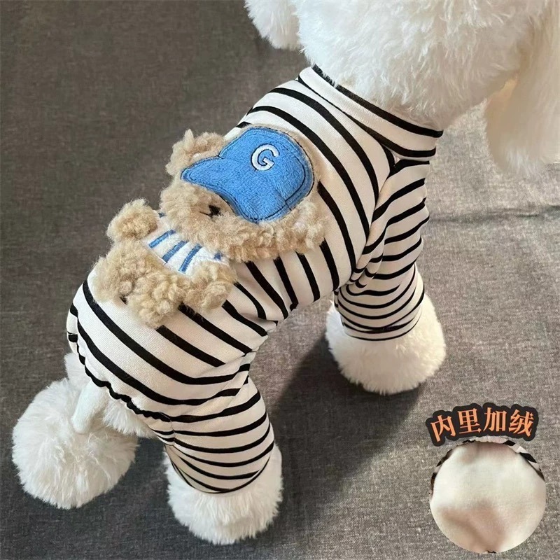 ♡【 H64 預購 】條紋戴帽小熊高領四腳衣-細節圖3