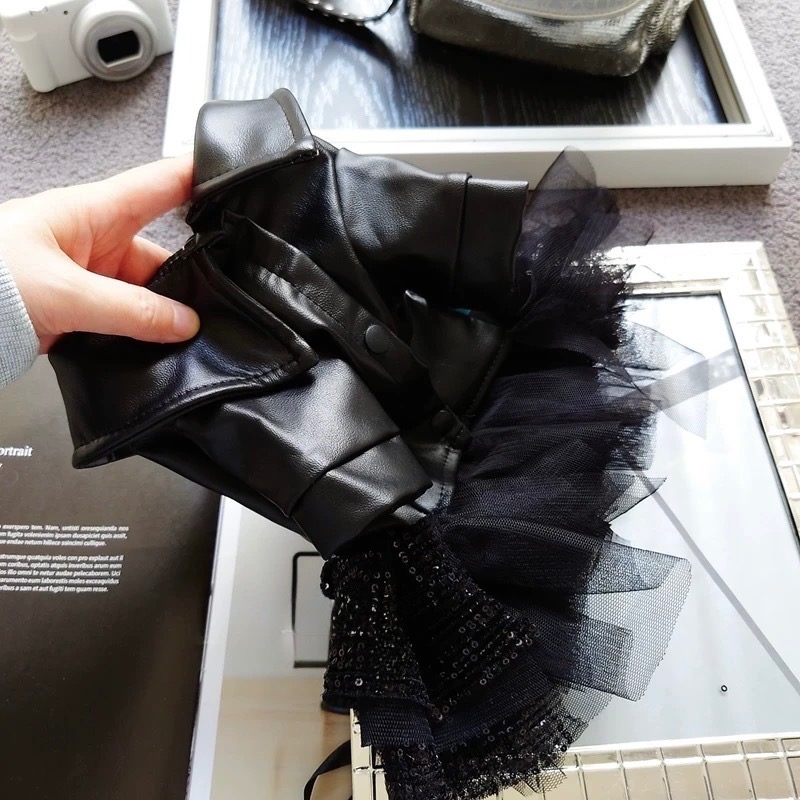 ♡【 J28 預購 】皮革率性金釦紗裙-細節圖2