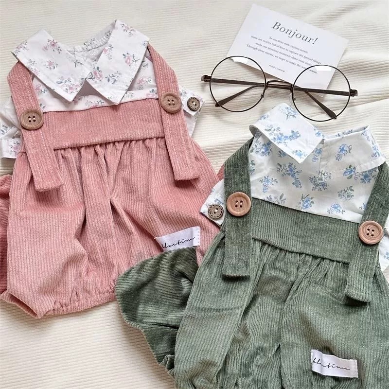 ♡【 H48 預購 】秋楓🍁松果美拉德假兩件襯衫背帶褲/大狗四腳衣 可穿至大狗.ᐟ.ᐟ.ᐟ ⋆-細節圖8