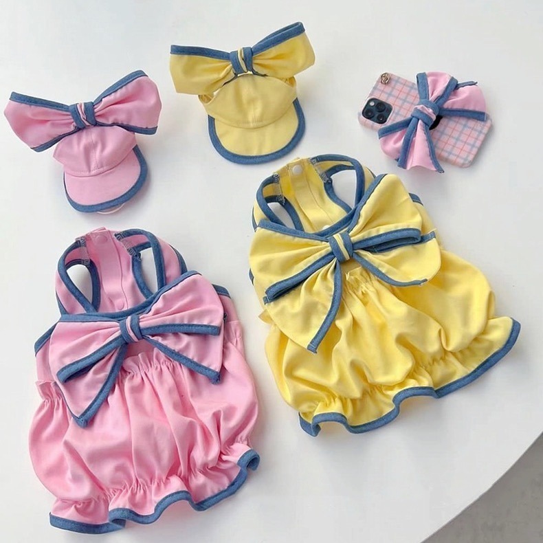 ♡【 C29 預購 】蝴蝶結滾邊背帶裙 春夏新款 春夏寵物褲裝 貓咪衣服 狗狗衣服 寵物衣服 寵物服飾-細節圖2