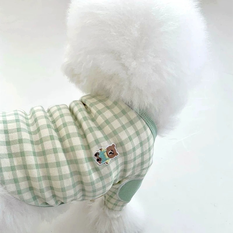 ♡【 L47 預購 】 彩色格子小熊刺繡兩腳衣-細節圖4