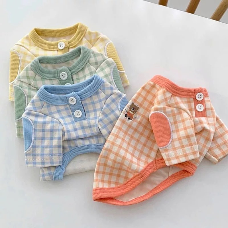 ♡【 L47 預購 】 彩色格子小熊刺繡兩腳衣-細節圖6