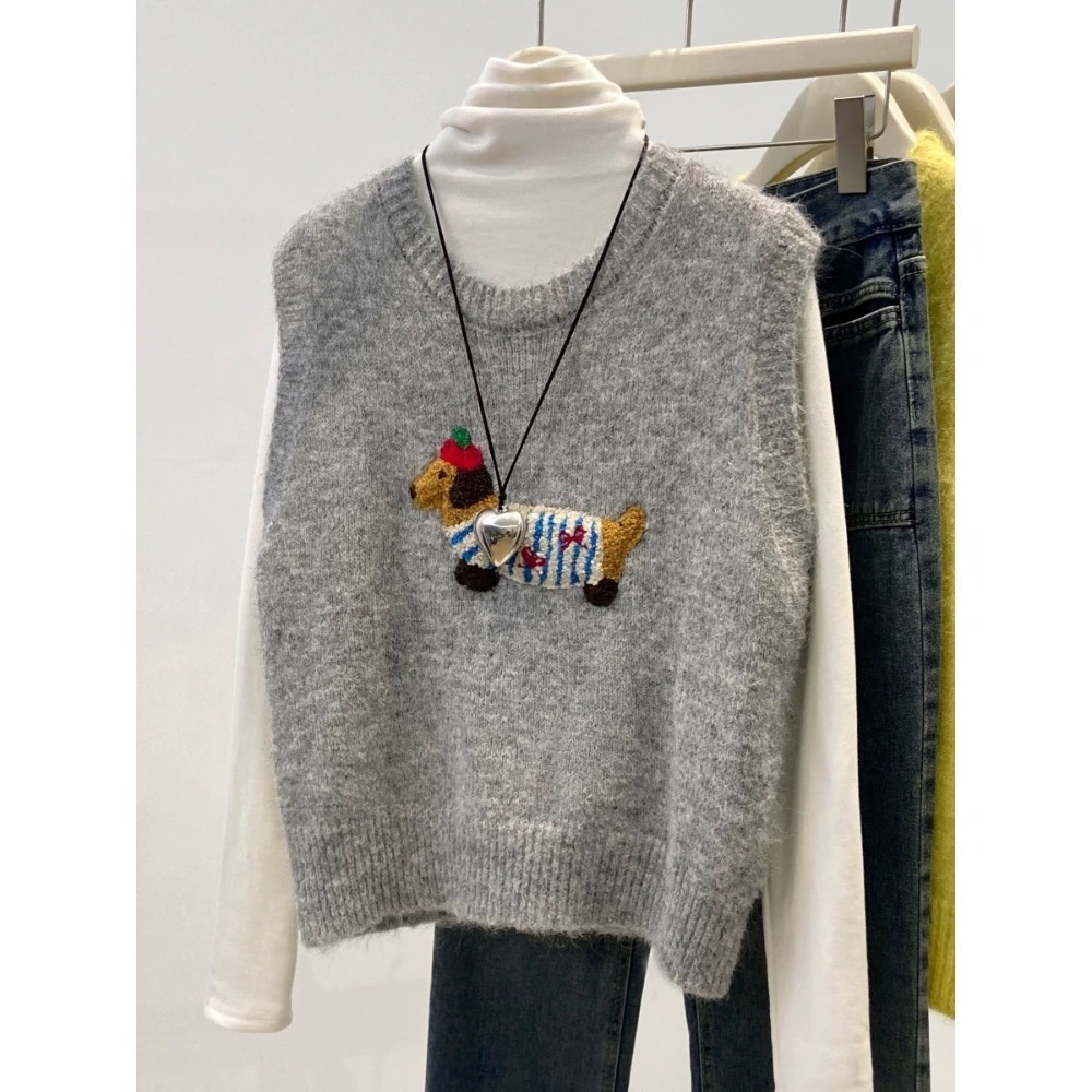 ♡【 H53 預購 】蝴蝶結線條小臘腸毛絨軟糯背心 寵物親子裝 大人款-細節圖2