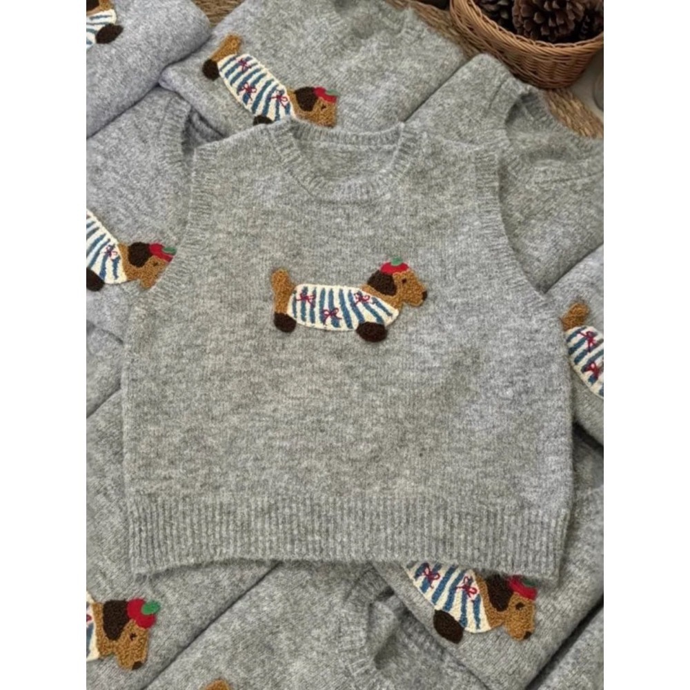 ♡【 H53 預購 】蝴蝶結線條小臘腸毛絨軟糯背心 寵物親子裝 大人款-細節圖3