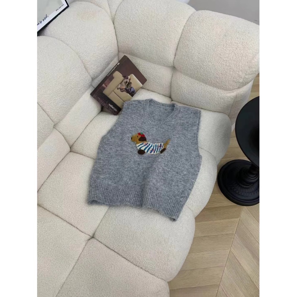 ♡【 H53 預購 】蝴蝶結線條小臘腸毛絨軟糯背心 寵物親子裝 大人款-細節圖6