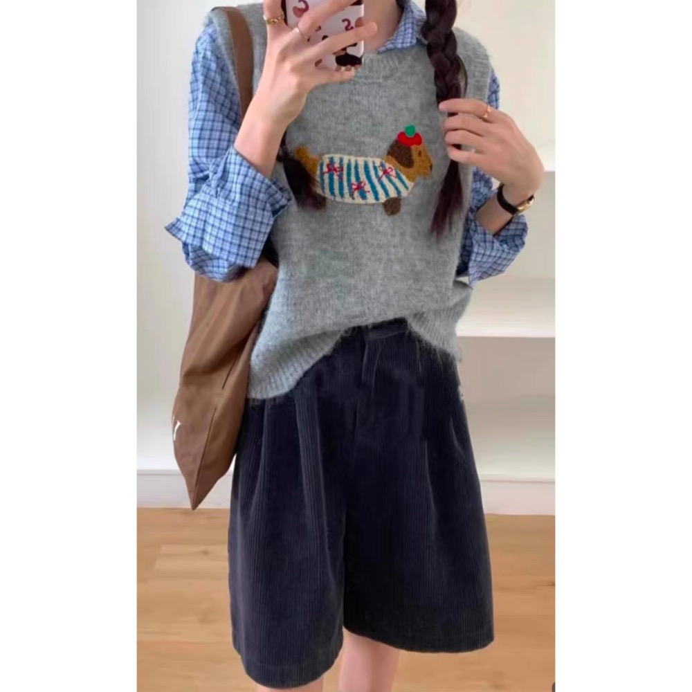 ♡【 H53 預購 】蝴蝶結線條小臘腸毛絨軟糯背心 寵物親子裝 大人款-細節圖7