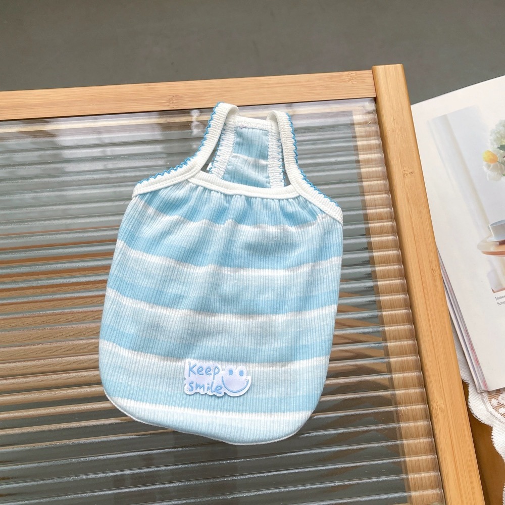 ♡【E02 預購】多色橫條keep smile布標薄款透氣夏季背心 寵物背心 貓咪防掉毛背心 貓咪背心 狗狗夏天-細節圖6