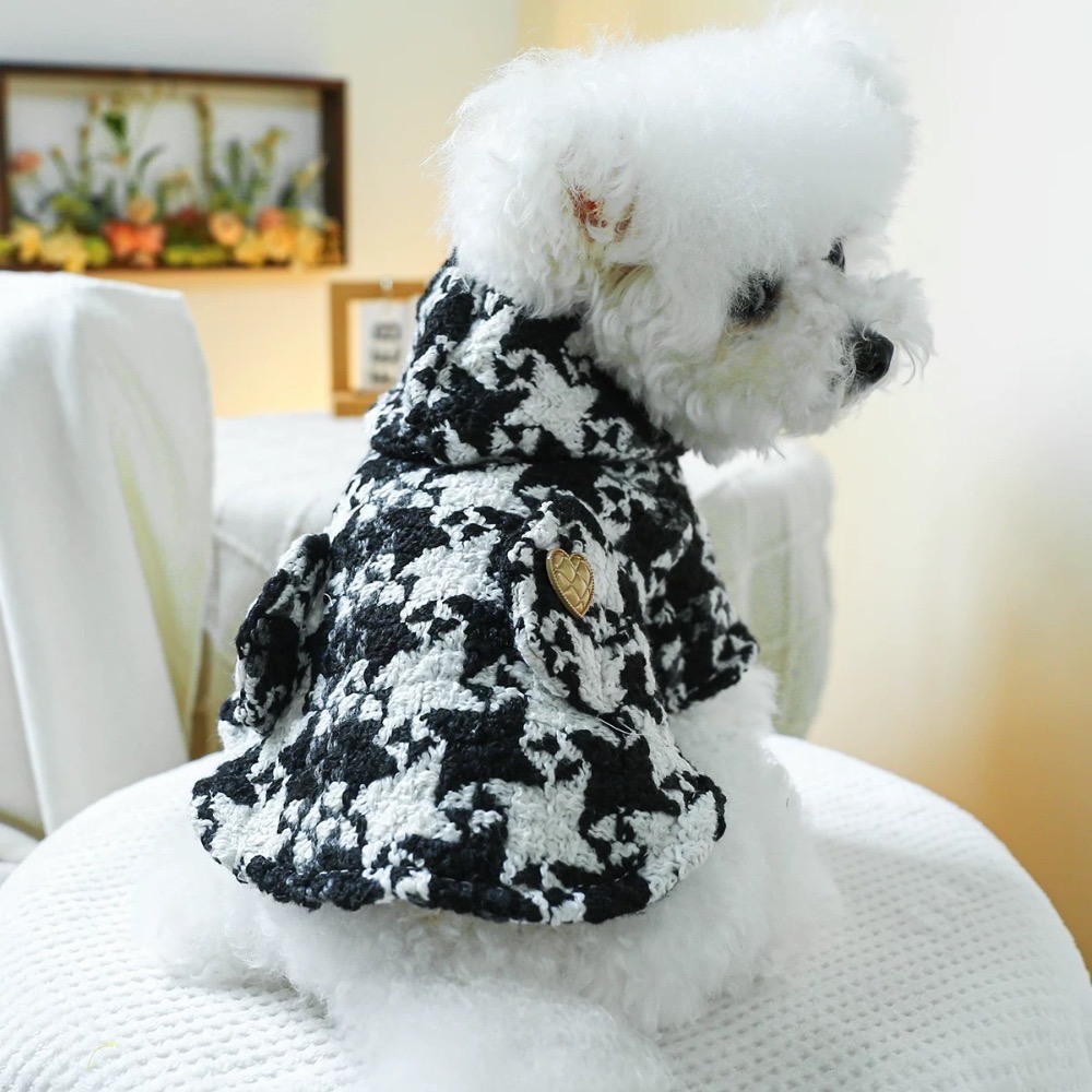 ♡【 J08 預購 】 大千鳥格愛心釦小口袋連帽喜氣寵物衣服-細節圖2