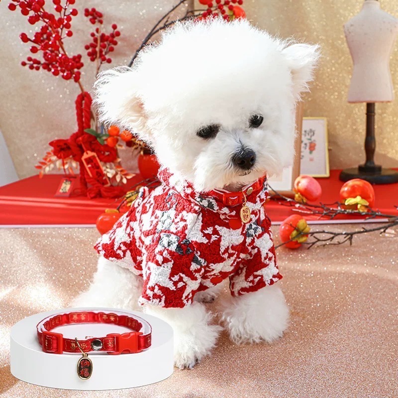 ♡【 J08 預購 】 大千鳥格愛心釦小口袋連帽喜氣寵物衣服-細節圖9