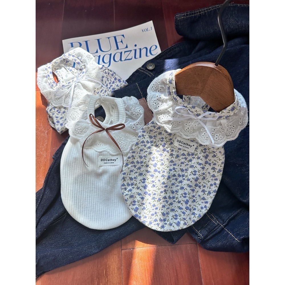 ♡【F22 預購】高訂款 碎花荷葉邊翻領蕾絲小背心 夏季背心 寵物背心 高級感 貓咪背心 狗狗夏天-細節圖2