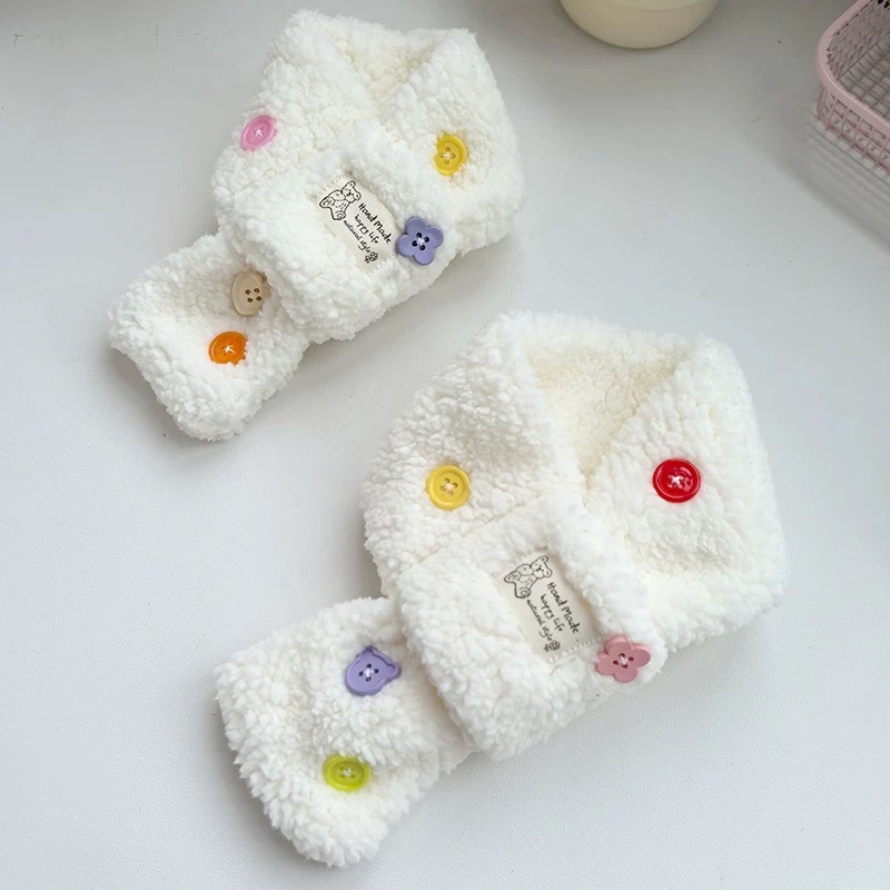 ♡【 K10 】羊羔毛小花鈕扣圍巾🧣-細節圖2