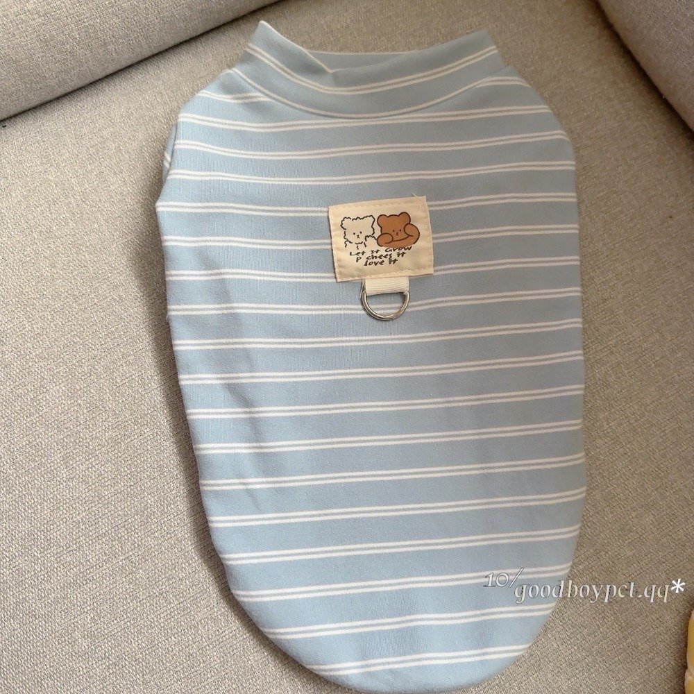 ♡【 G29 預購 】 黃藍條紋小熊小狗貼布高領寵物衣服-細節圖7