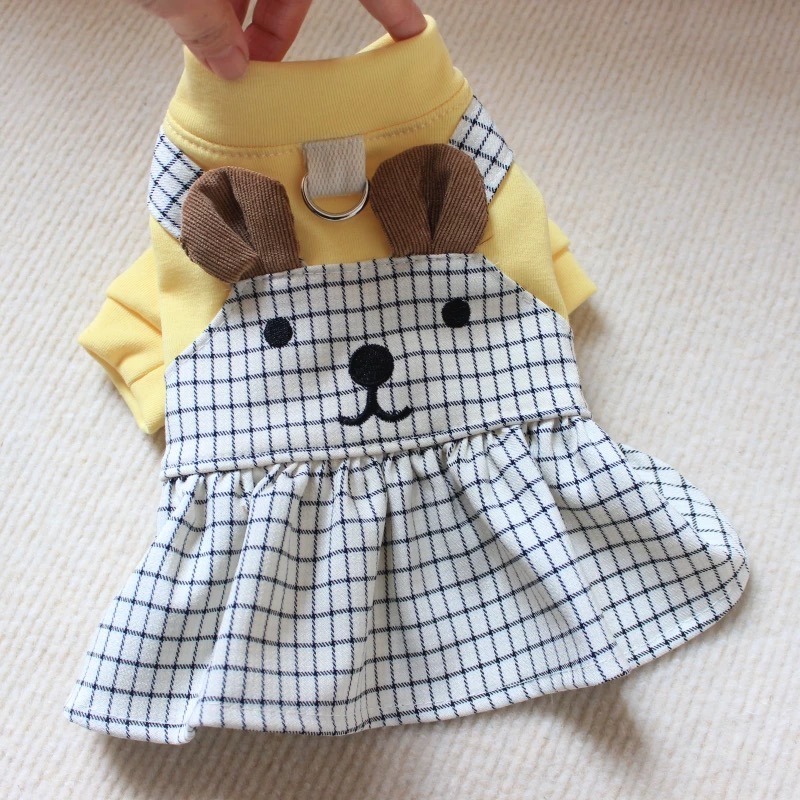 ♡【G31 預購 】 格紋小熊拼接背心裙/四腳寵物衣服-細節圖2