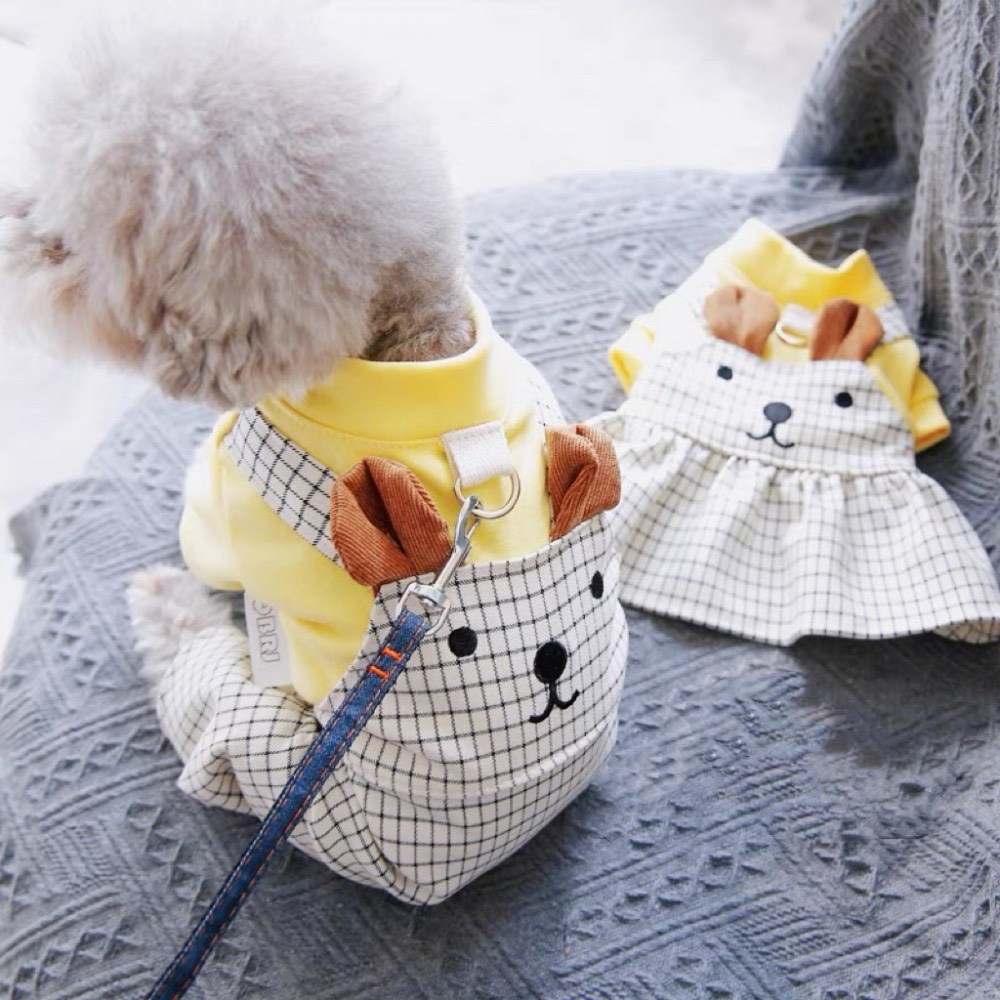 ♡【G31 預購 】 格紋小熊拼接背心裙/四腳寵物衣服-細節圖3