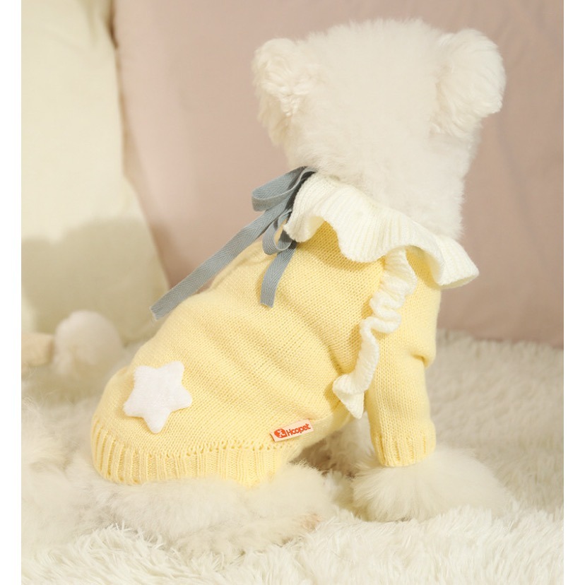 ♡【G47 預購 】 柔軟綁帶立體星星木耳邊兩腳寵物衣服-細節圖3