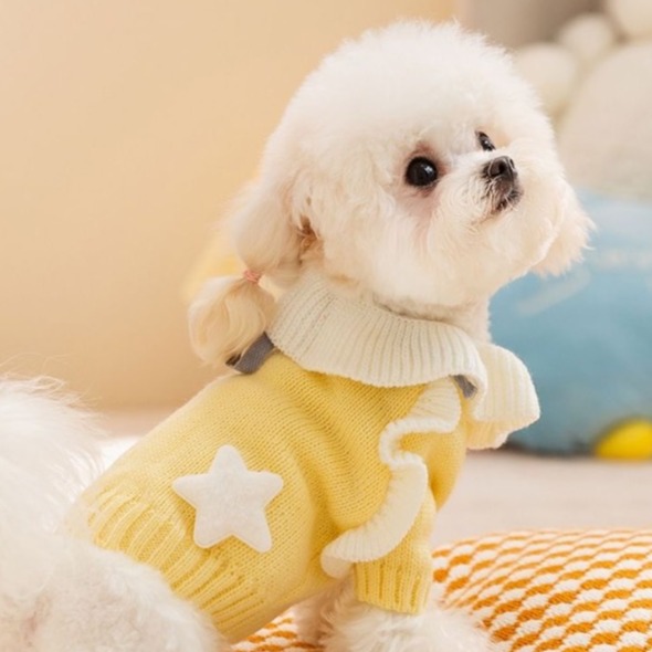 ♡【G47 預購 】 柔軟綁帶立體星星木耳邊兩腳寵物衣服-細節圖4