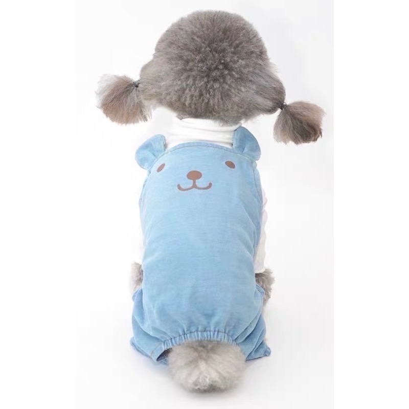 ♡【H07預購 】牛仔/純白小熊耳朵四腳背帶褲-細節圖2