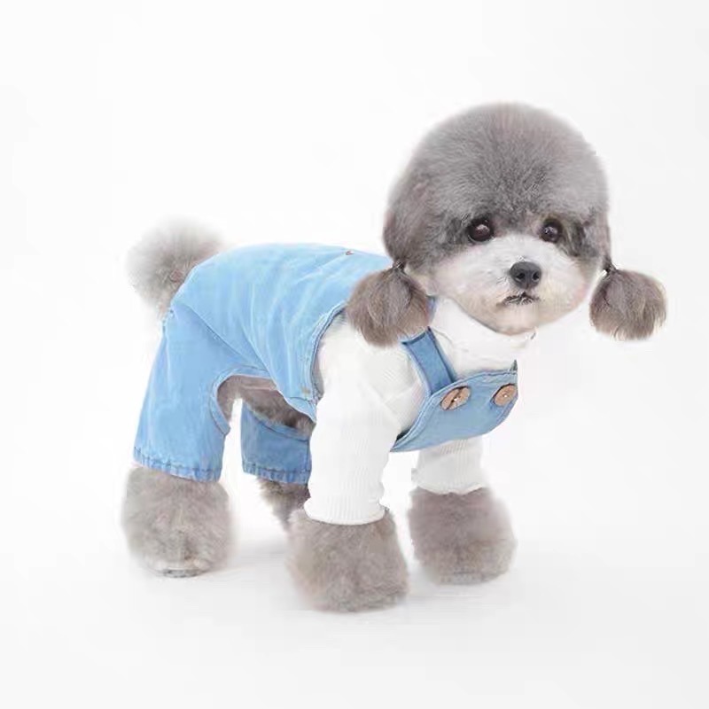 ♡【H07預購 】牛仔/純白小熊耳朵四腳背帶褲-細節圖3