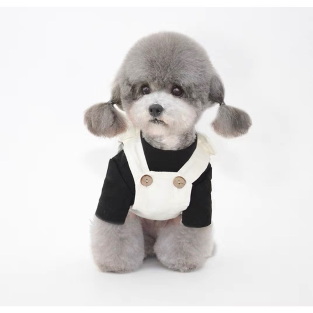 ♡【H07預購 】牛仔/純白小熊耳朵四腳背帶褲-細節圖6