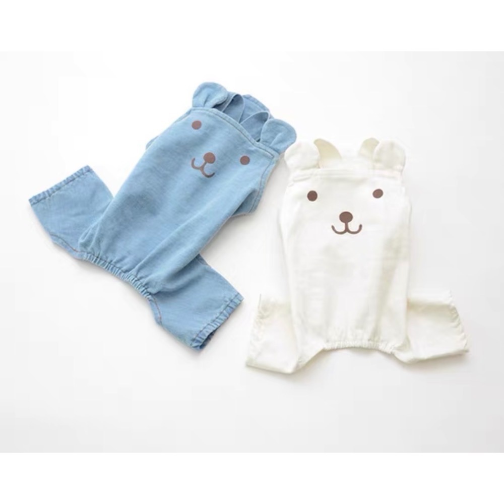 ♡【H07預購 】牛仔/純白小熊耳朵四腳背帶褲-細節圖7