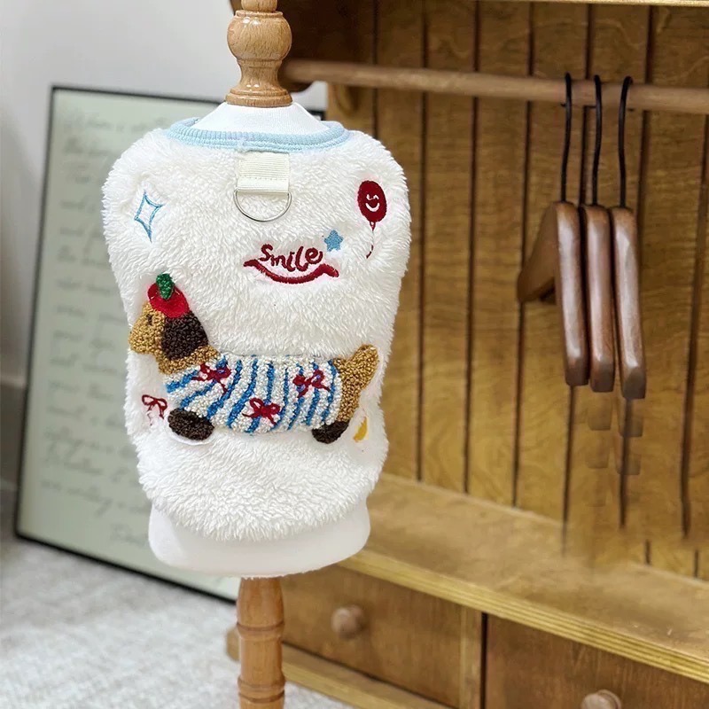 ♡【 H52 預購 】蝴蝶結線條小臘腸毛絨衣 寵物親子裝 毛孩款-細節圖4