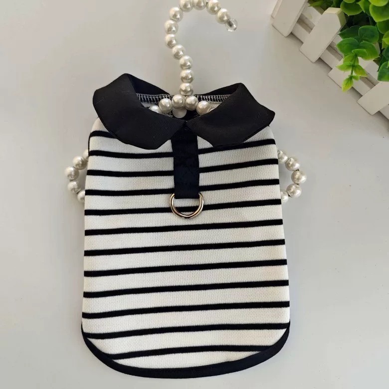 ♡【 H20 預購 】翻圓領條紋可牽引寵物裙裝/兩腳衣 情侶裝 兄妹裝 姐弟裝-細節圖2