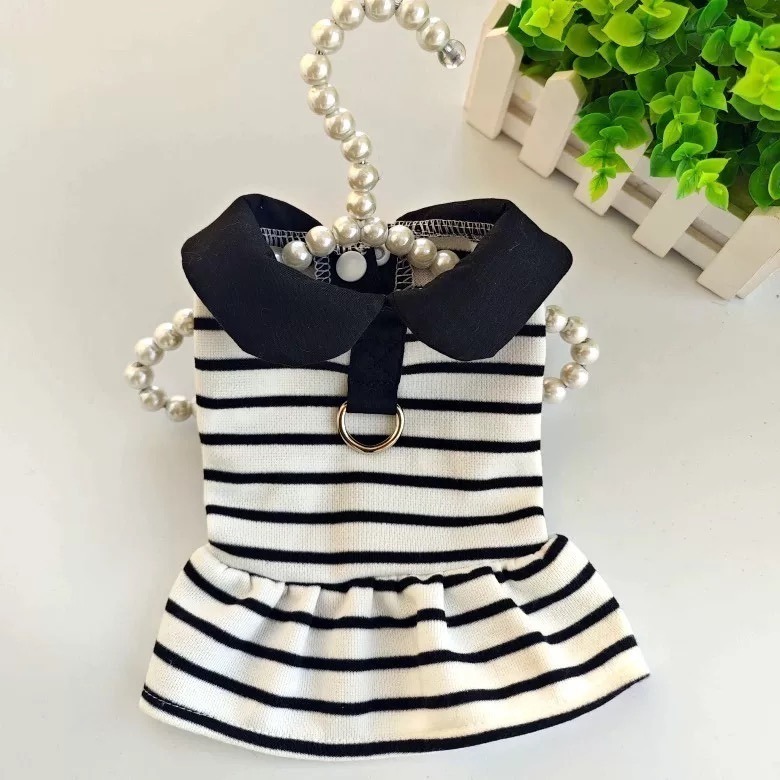 ♡【 H20 預購 】翻圓領條紋可牽引寵物裙裝/兩腳衣 情侶裝 兄妹裝 姐弟裝-細節圖3