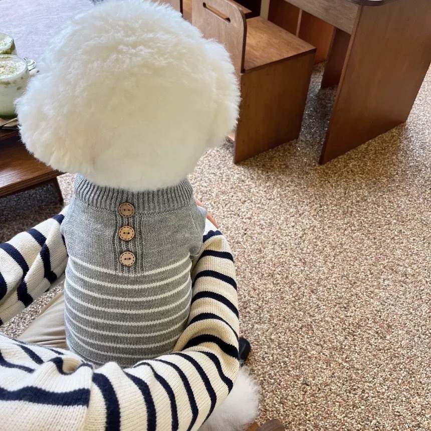 ♡【H17 預購 】木釦條紋微高領針織寵物衣-細節圖2