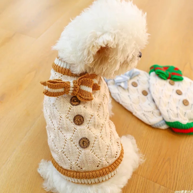 ♡【 H42 預購 】雙色蝴蝶結木釦菱格針織衣 聖誕款-細節圖6