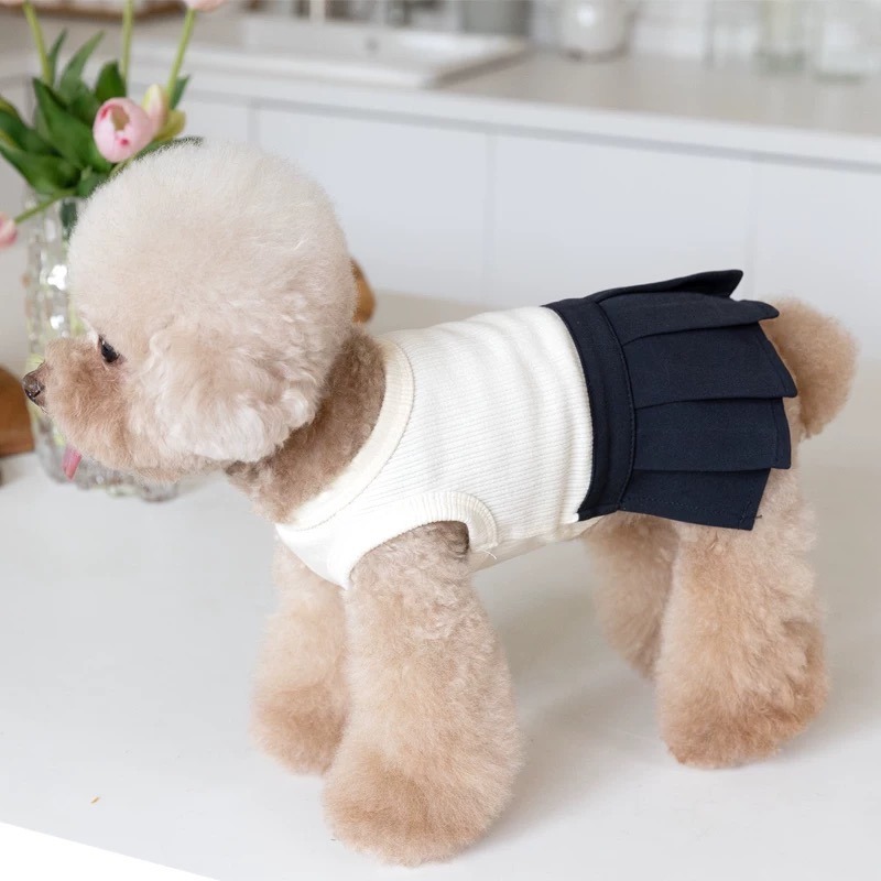 ♡【H21 預購】黑白背心裙圓領藍粉襯衫套裝 寵物情侶裝 寵物兄妹裝 姐弟裝-細節圖2