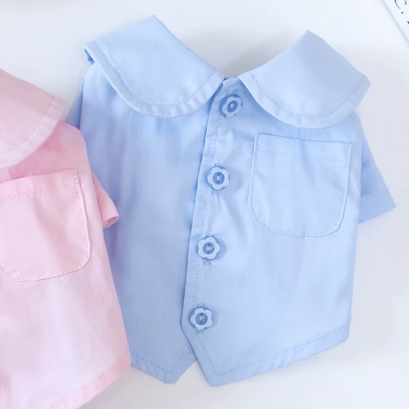 ♡【H21 預購】黑白背心裙圓領藍粉襯衫套裝 寵物情侶裝 寵物兄妹裝 姐弟裝-細節圖3