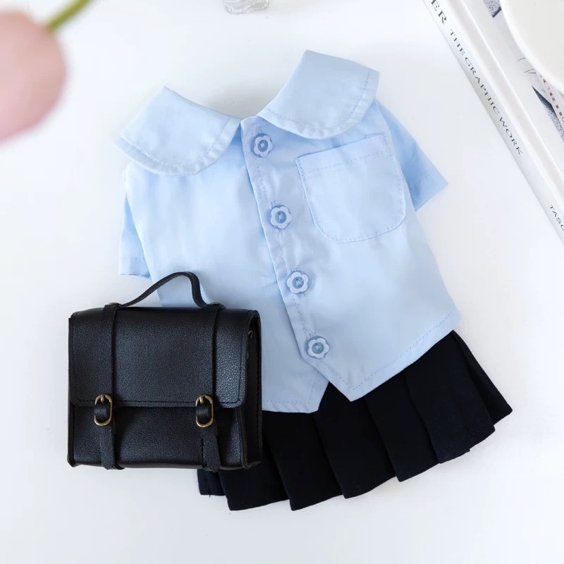 ♡【H21 預購】黑白背心裙圓領藍粉襯衫套裝 寵物情侶裝 寵物兄妹裝 姐弟裝-細節圖4