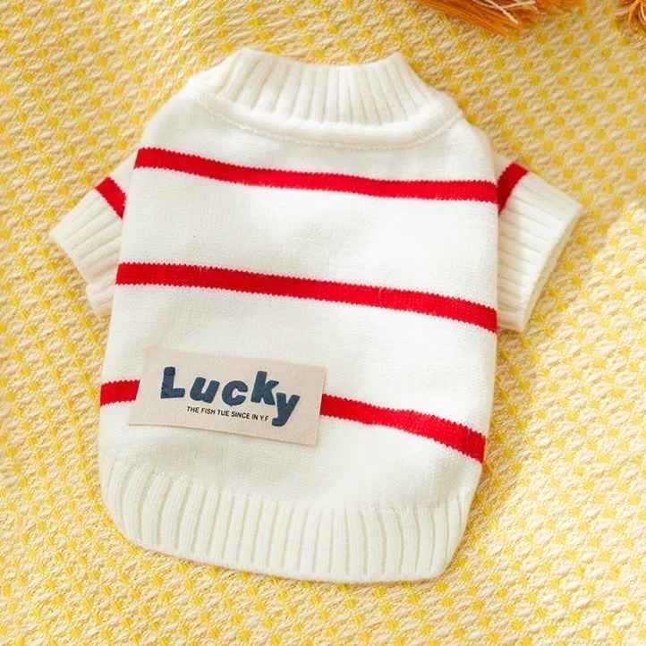 ♡【H13 預購 】LUCKY幸運滿滿黑紅條紋針織衫-細節圖2