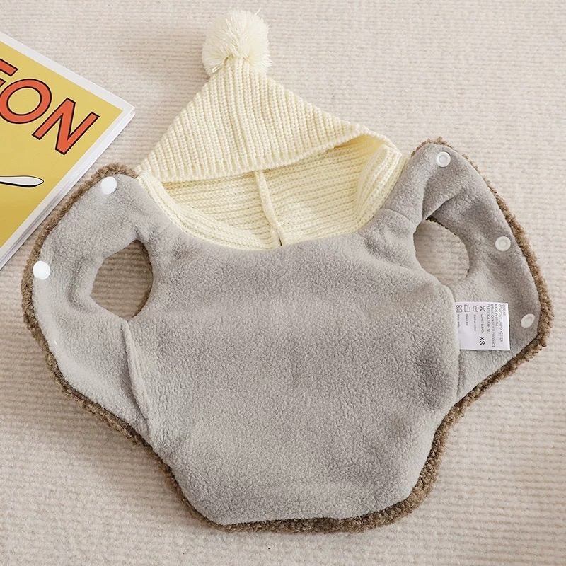 ♡【H19 預購 】米咖色拼接球球毛帽鋪棉保暖背心-細節圖2