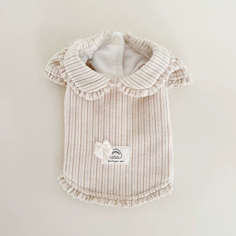 ♡【 K13 預購 】捲邊娃娃領鋪棉泡泡袖美拉德系列保暖衣-細節圖3