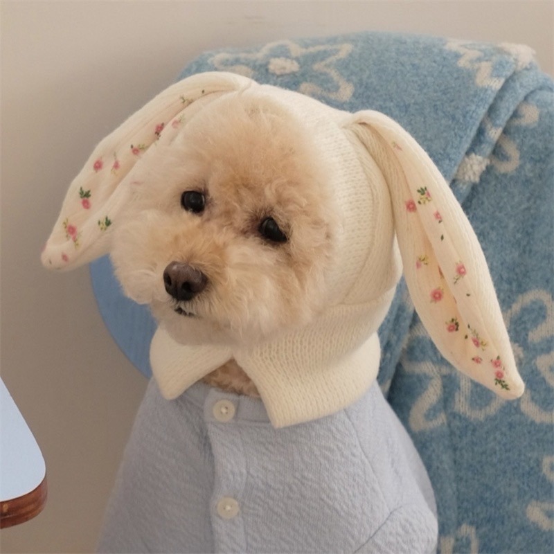 ♡【 J31 預購 】碎花小兔造型耳朵保暖針織帽-細節圖5