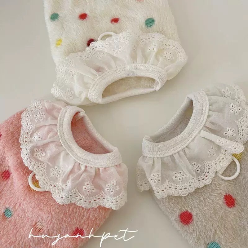 ♡【 K25 預購 】  多色彩色點點蕾絲領毛絨背心-細節圖5