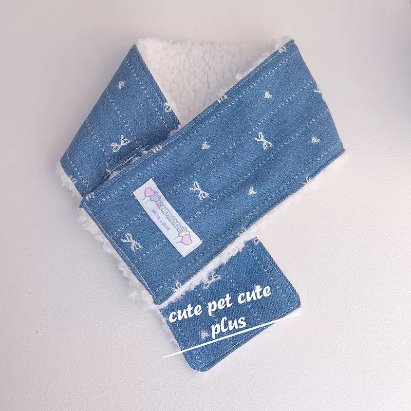 ♡【 K26 預購 】  牛仔蝴蝶結毛毛保暖領巾-細節圖3