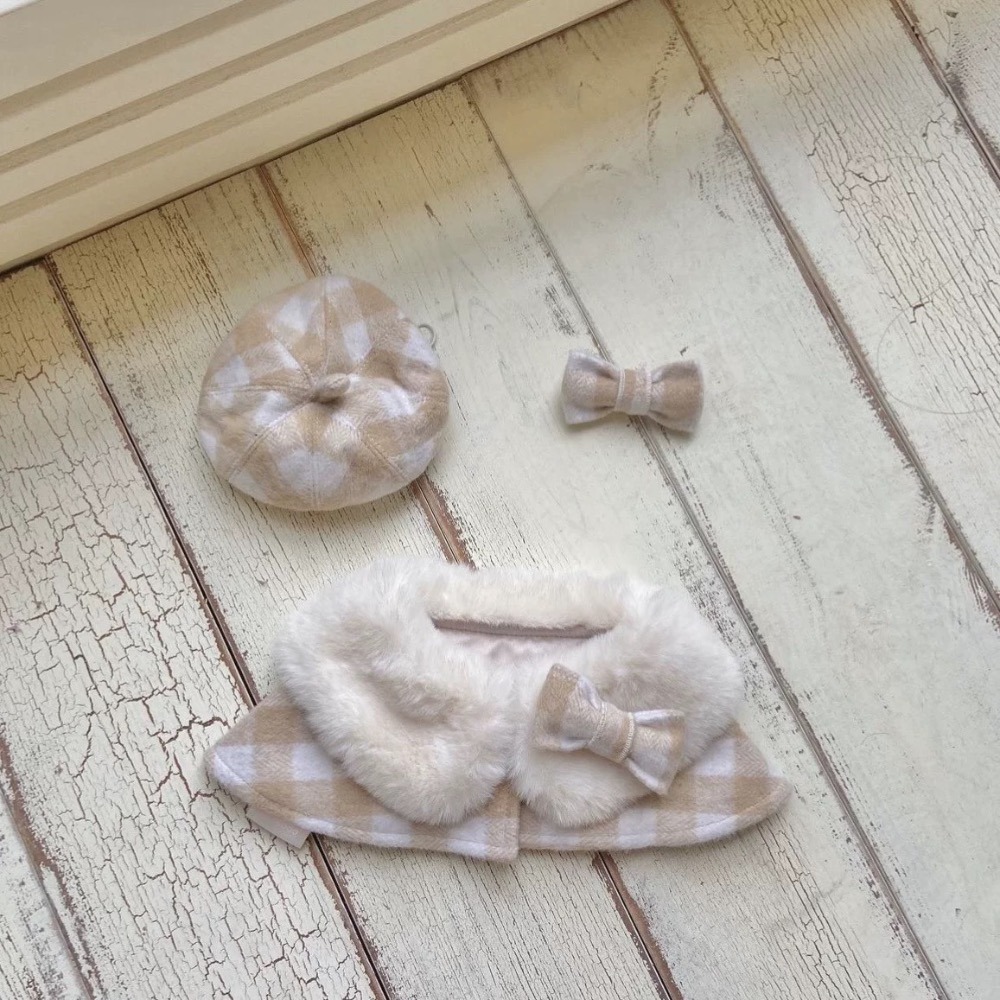 ♡【 K27 預購 】韓系格子系列帽子領巾髮飾套組-細節圖2