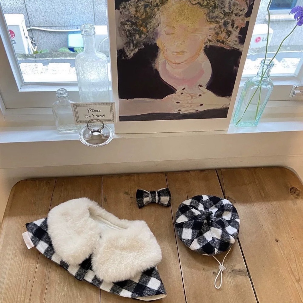 ♡【 K27 預購 】韓系格子系列帽子領巾髮飾套組-細節圖3