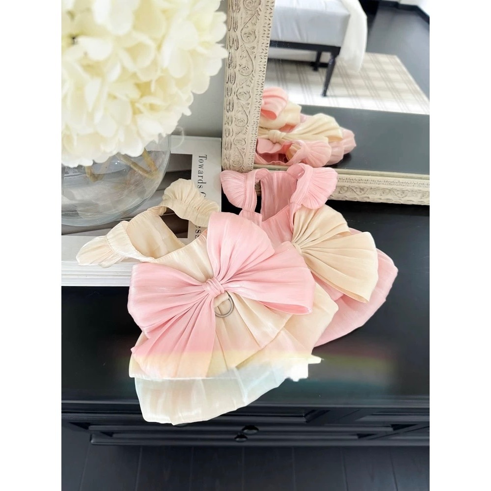 ♡【 K33 預購 】  波光蝴蝶結泡泡袖背心裙-細節圖3