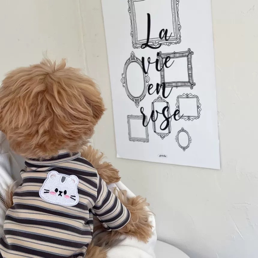 ♡【 L08 預購 】 動物家族布標復古條紋兩腳衣-細節圖7