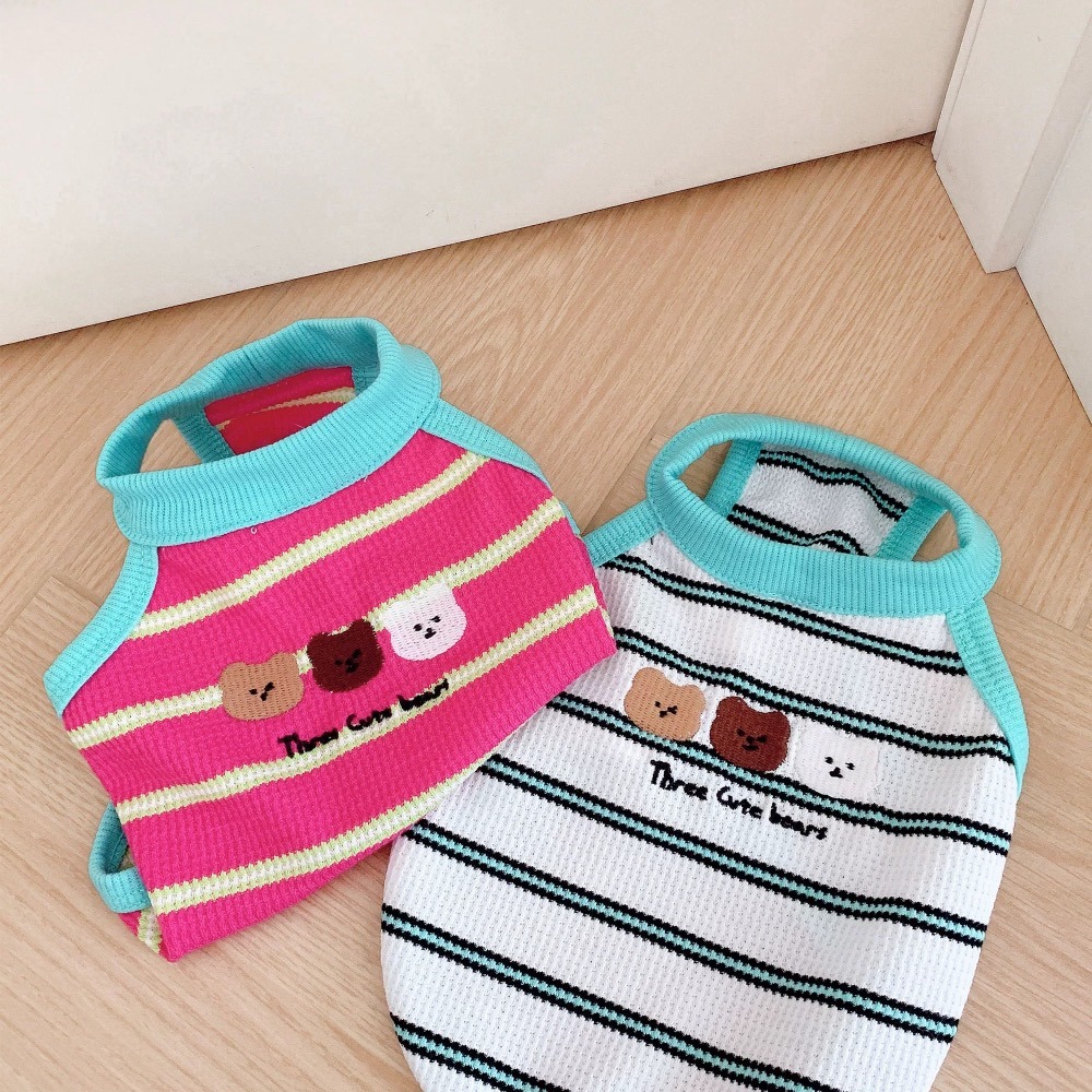 ♡【 L27 預購 】 雙條紋刺繡三隻小熊背心-細節圖2